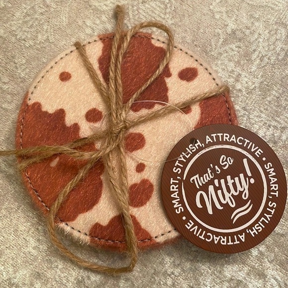 Brand New Set of 4 Cowhide Coasters Western Decor Farmhouse - Picture 1 of 8